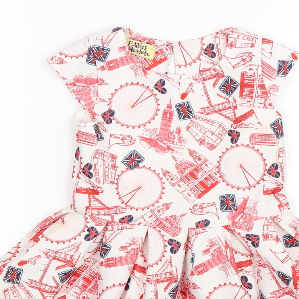 matildas wardrobe Girls White Geometric  Fit & Flare  Size 5 Years  - british