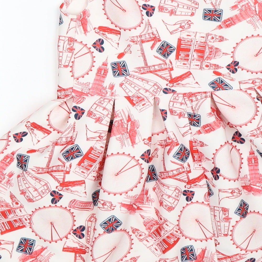 matildas wardrobe Girls White Geometric  Fit & Flare  Size 5 Years  - british