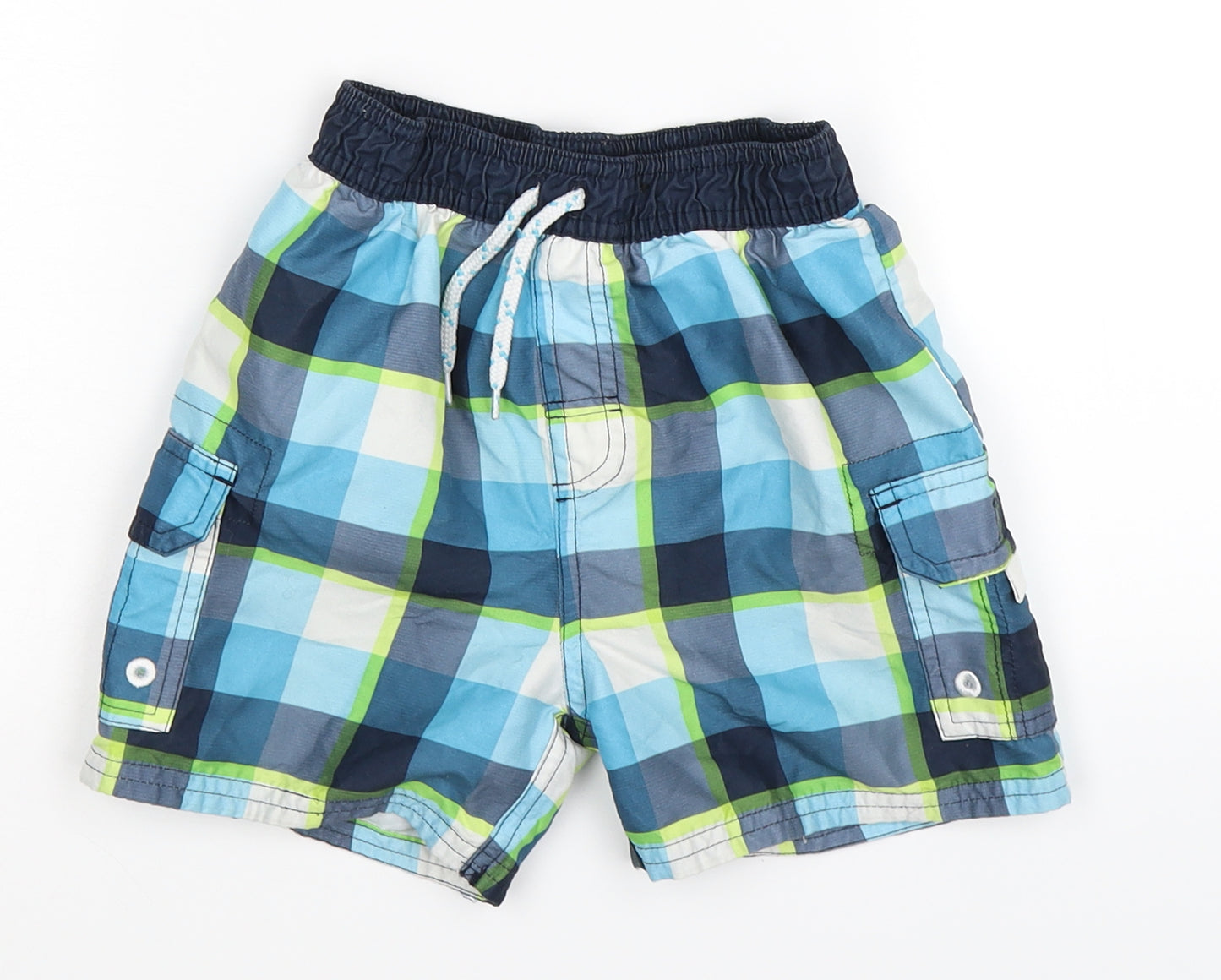 George Boys Blue Check  Sweat Shorts Size 5-6 Years - swim wear