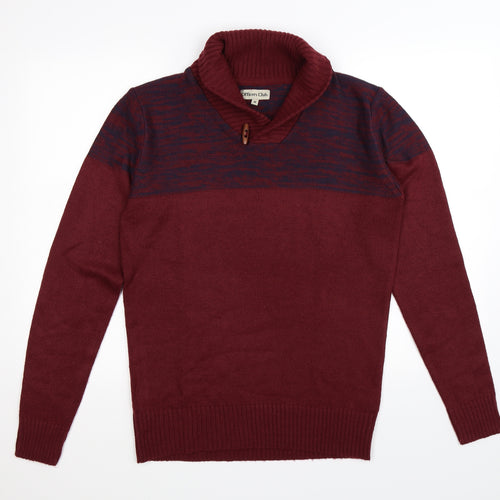 Officers Club Mens Red Striped Knit Pullover Jumper Size M