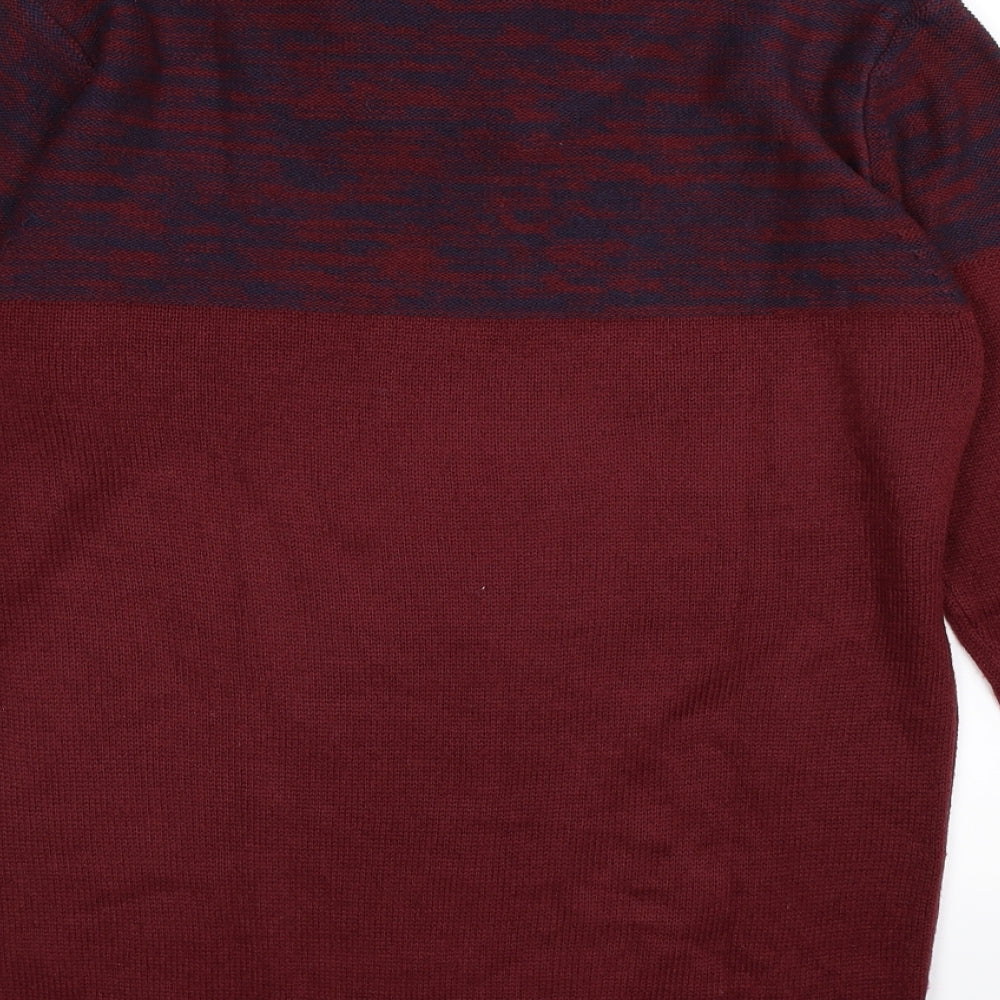 Officers Club Mens Red Striped Knit Pullover Jumper Size M
