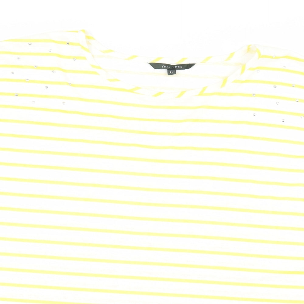 Love Tees Womens Yellow Striped  Basic T-Shirt Size 24