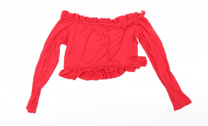 PRETTYLITTLETHING Womens Red Cropped T-Shirt Size 16