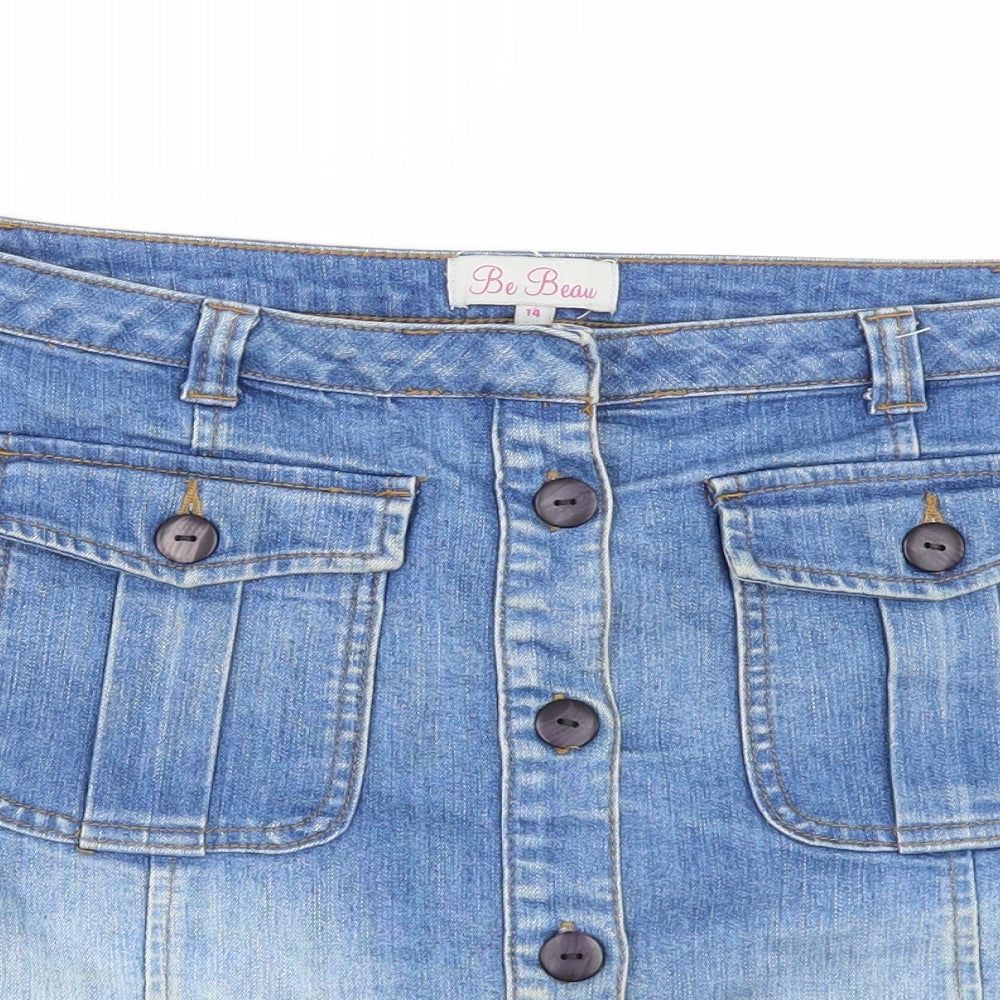 Be Beau Womens Blue  Denim Mini Skirt Size 14