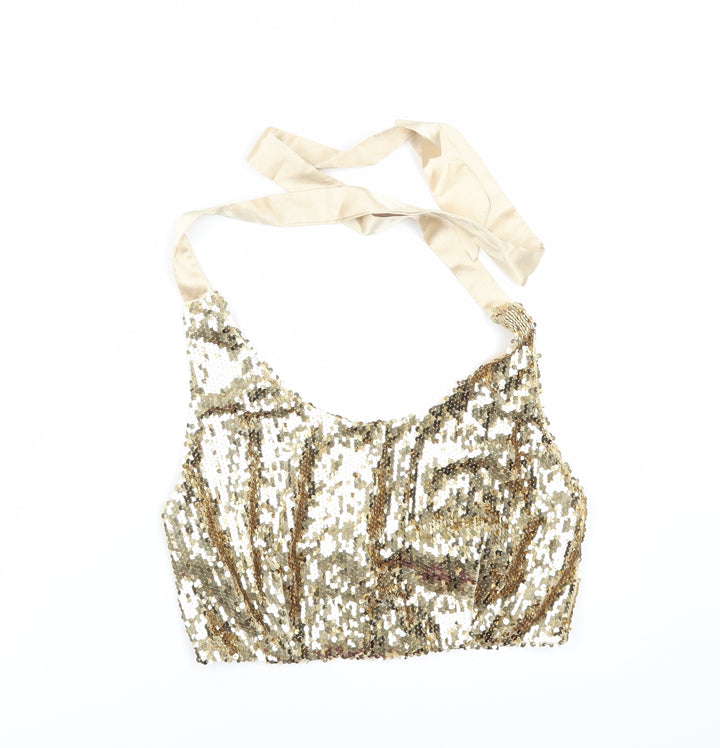 Boohoo Womens Gold Basic Blouse Size XS