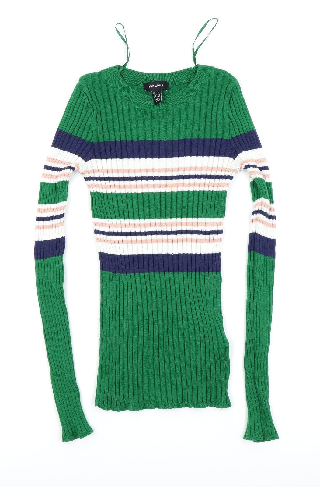 New Look Womens Green Striped  Basic T-Shirt Size 8