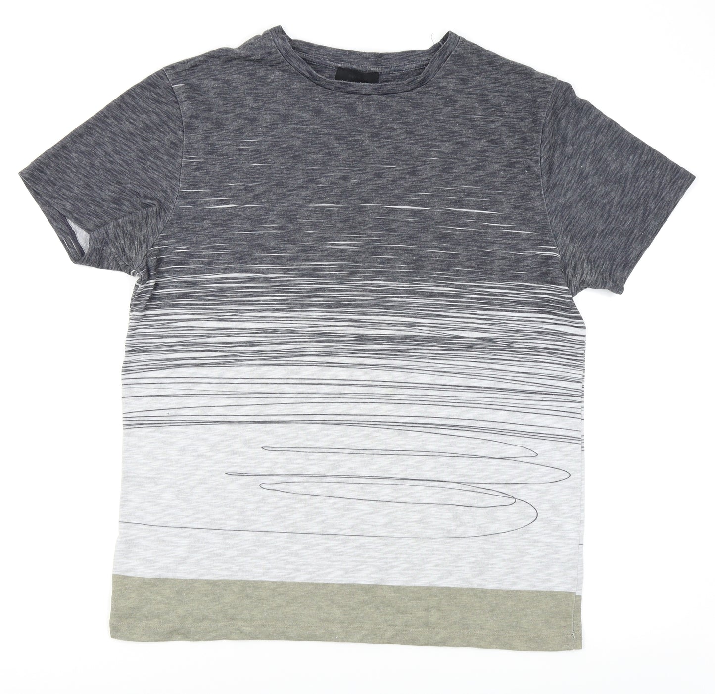 River Island Mens Grey Striped   T-Shirt Size L