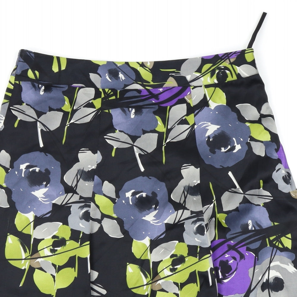 Monsoon Womens Black Floral  Pleated Skirt Size 14