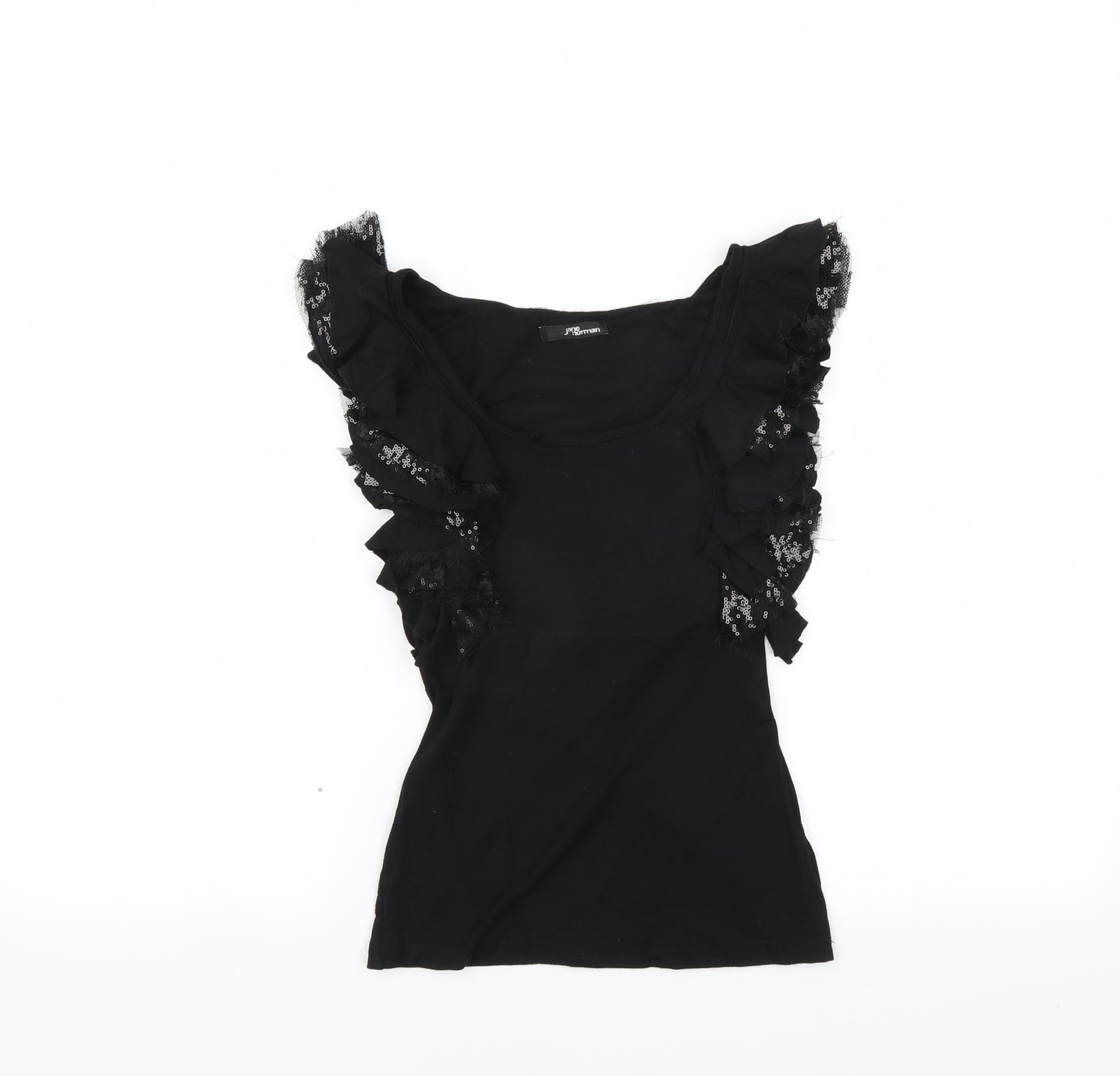 Jane Norman Womens Black   Basic Blouse Size 8  - built in bra