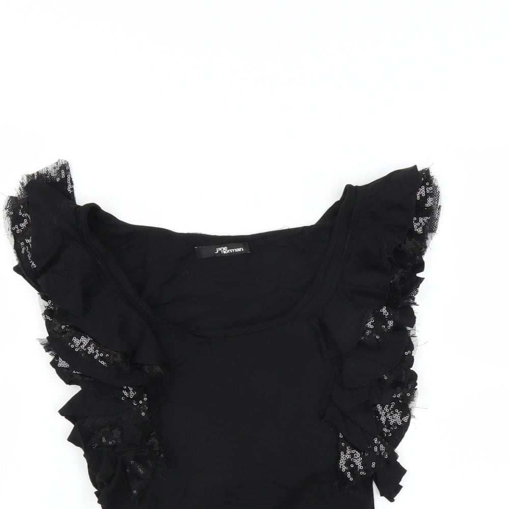 Jane Norman Womens Black   Basic Blouse Size 8  - built in bra