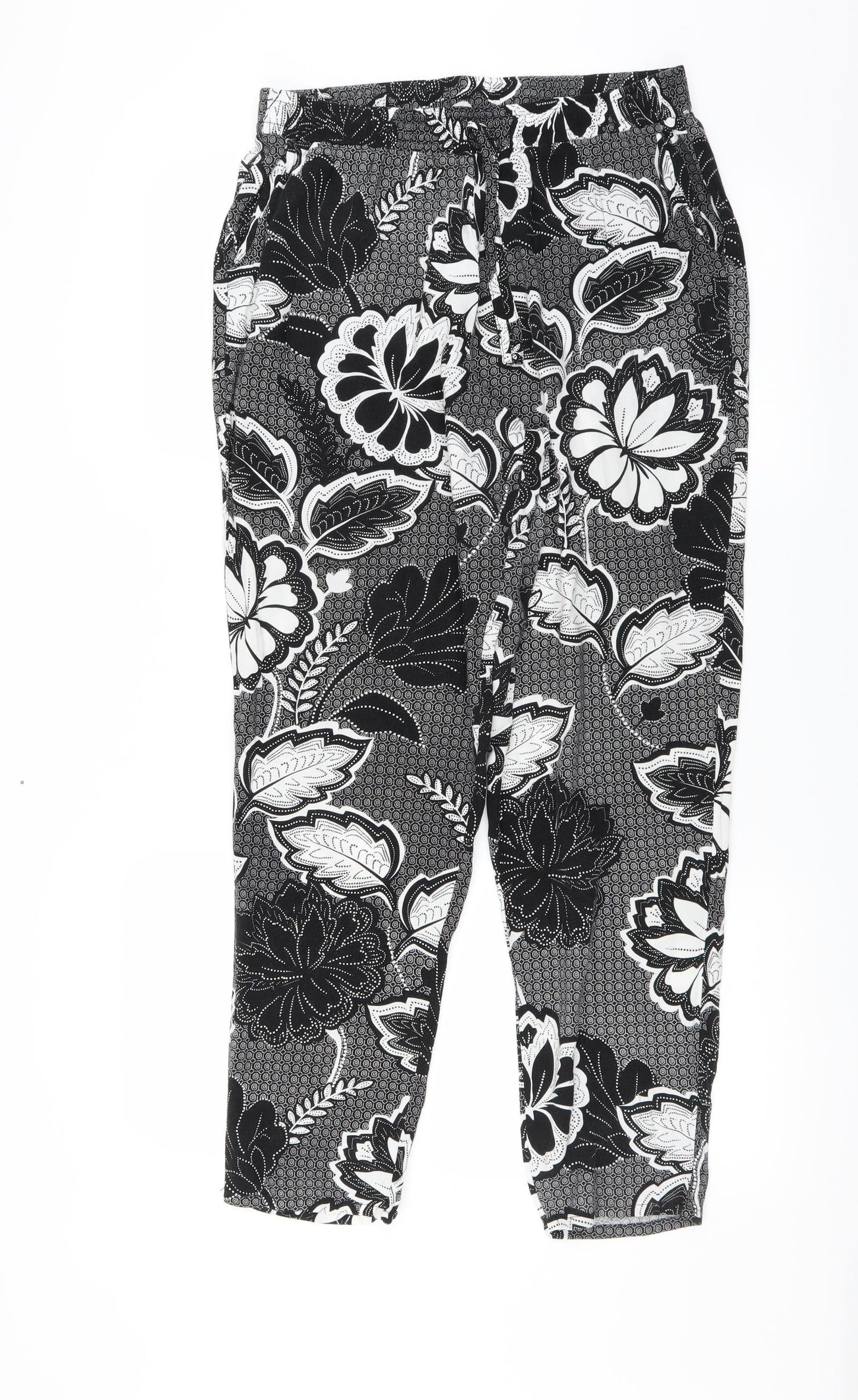 F&F Womens Black Floral  Trousers  Size 14 L28 in