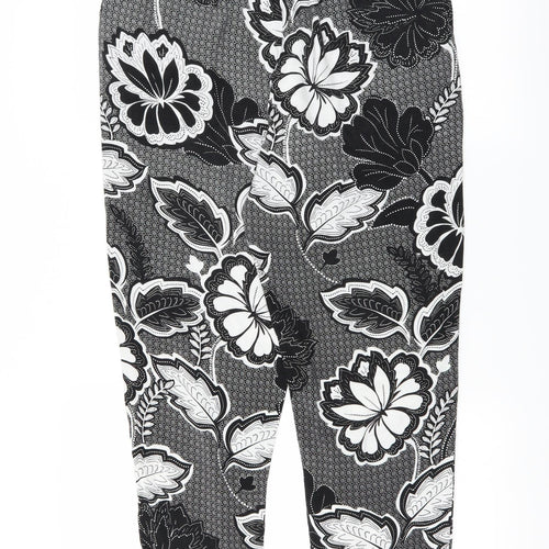 F&F Womens Black Floral  Trousers  Size 14 L28 in