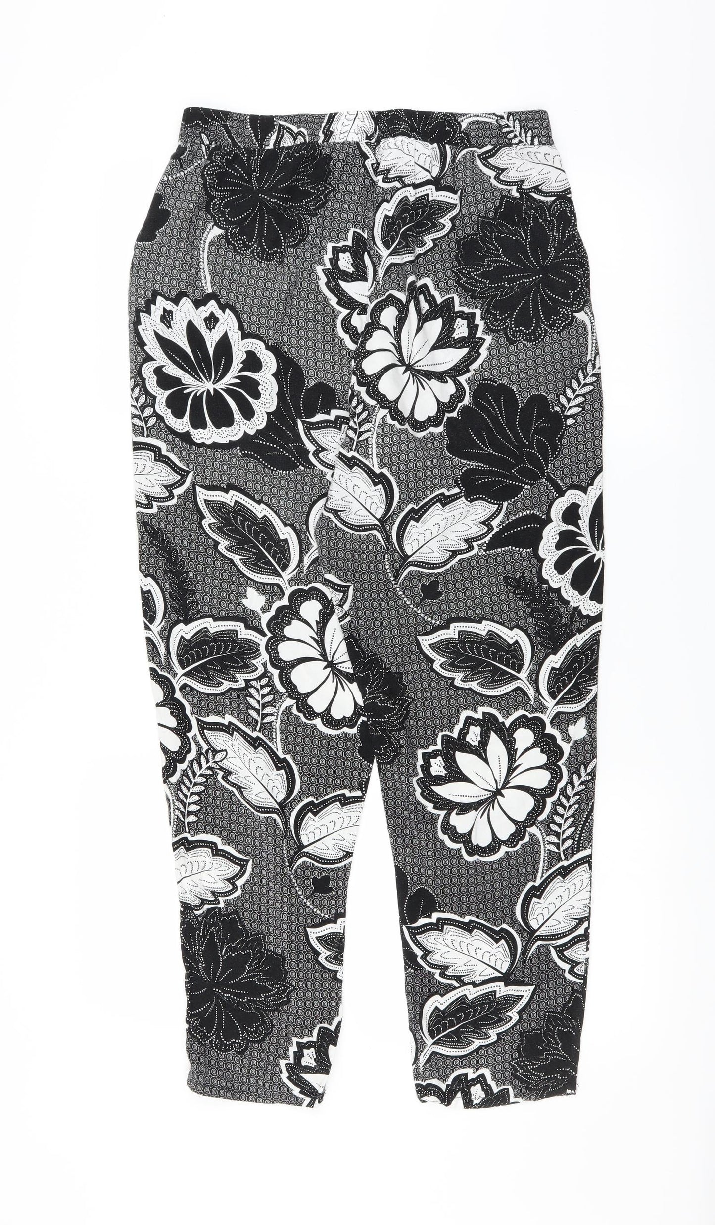F&F Womens Black Floral  Trousers  Size 14 L28 in