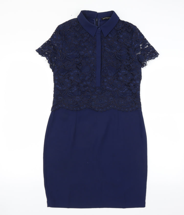 Definitions Womens Blue Floral Sheath Size 10 - Lace Top