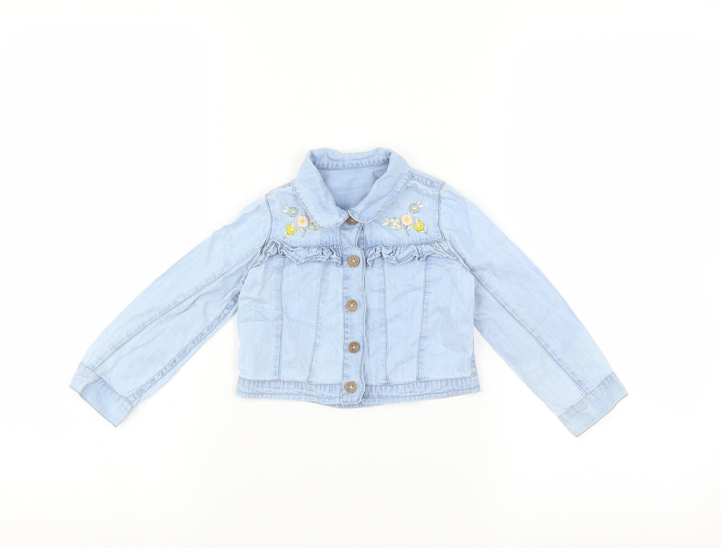George Girls Blue   Basic Button-Up Size 12-18 Months  - Floral embroidery