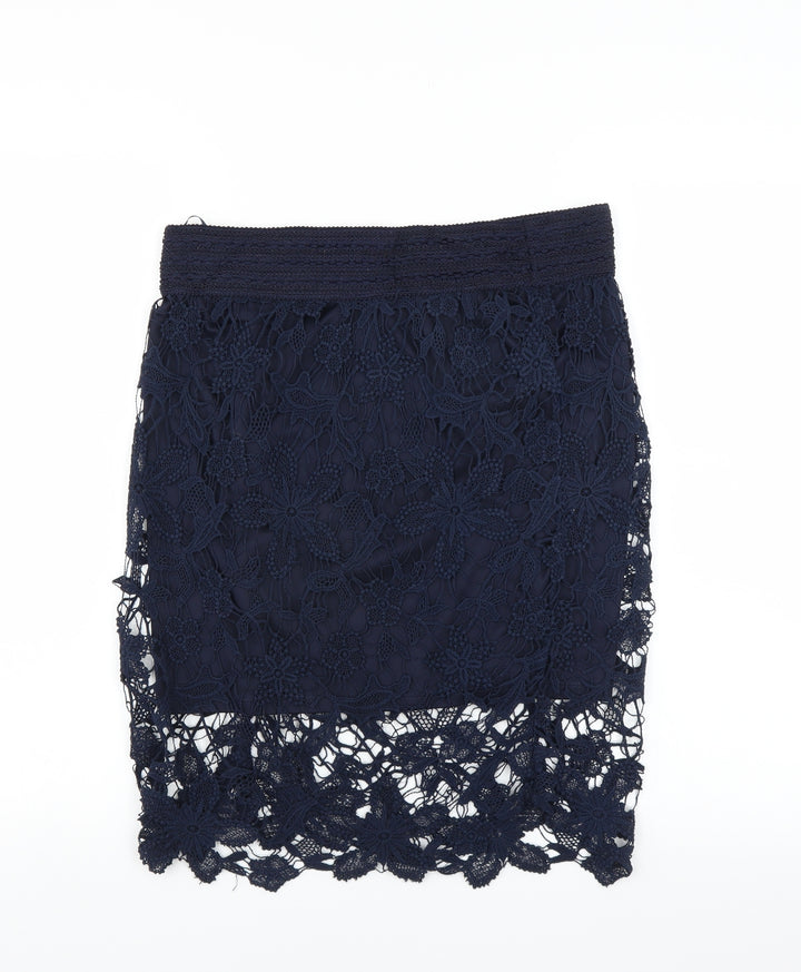 Adiva Womens Blue Floral Straight & Pencil Skirt Size S - lace detail
