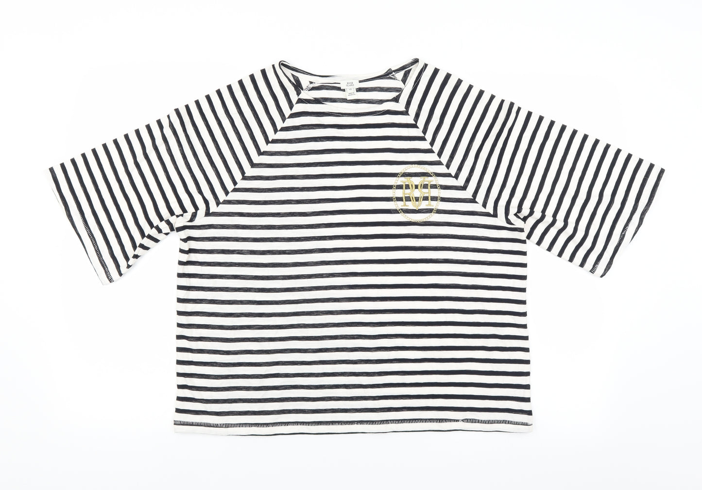River Island Womens Black Striped  Basic T-Shirt Size 10
