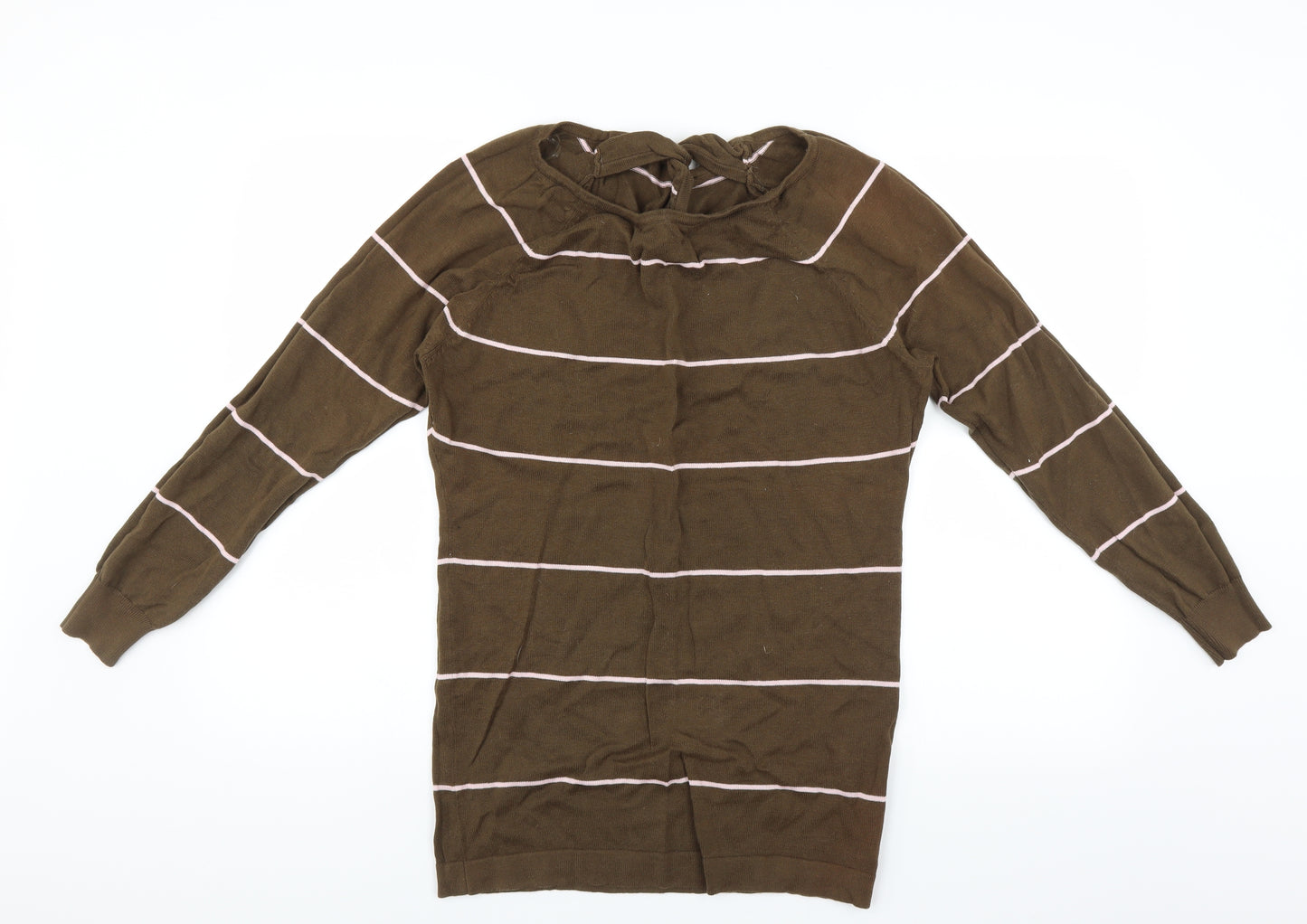 Addict Womens Green Striped  Pullover Jumper