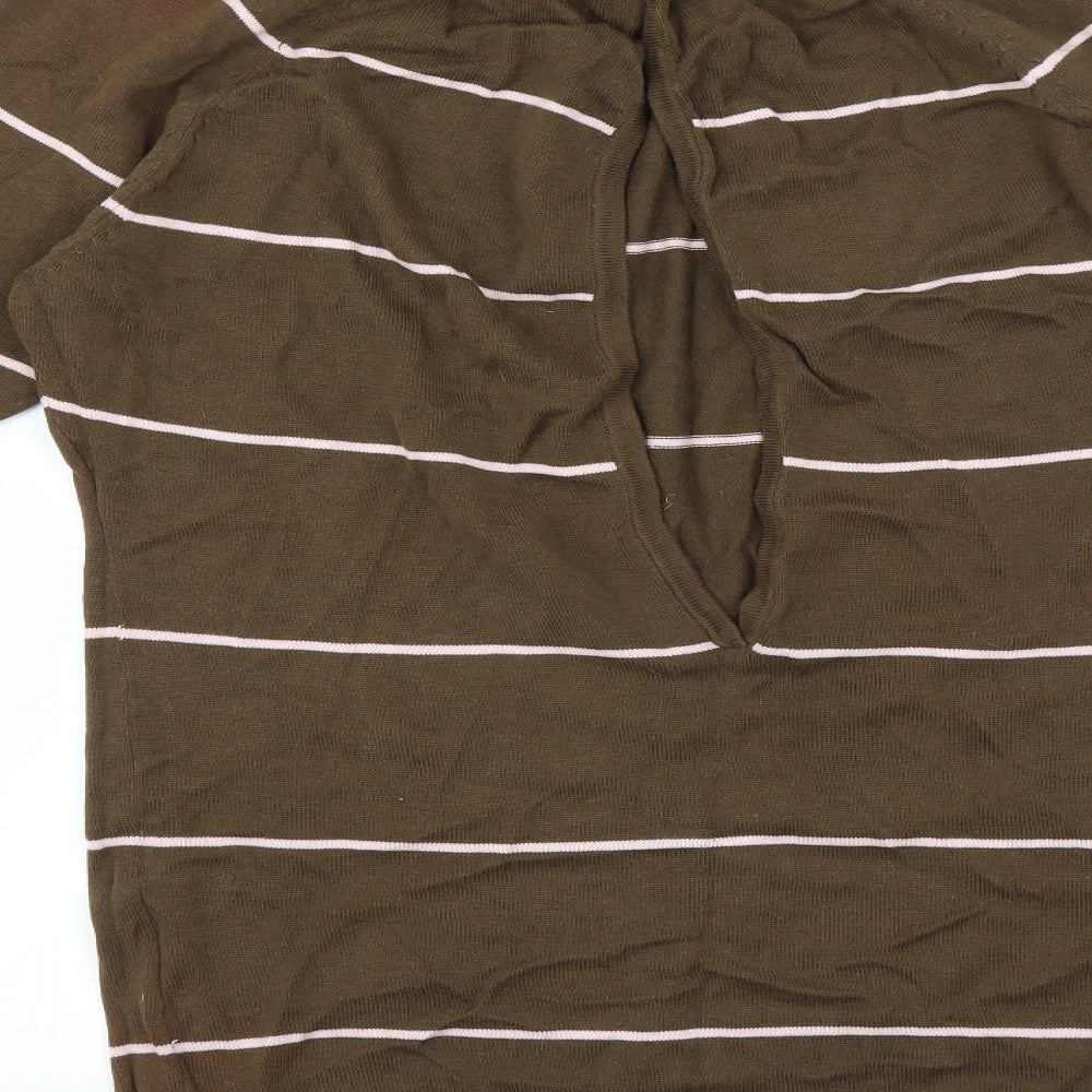 Addict Womens Green Striped  Pullover Jumper