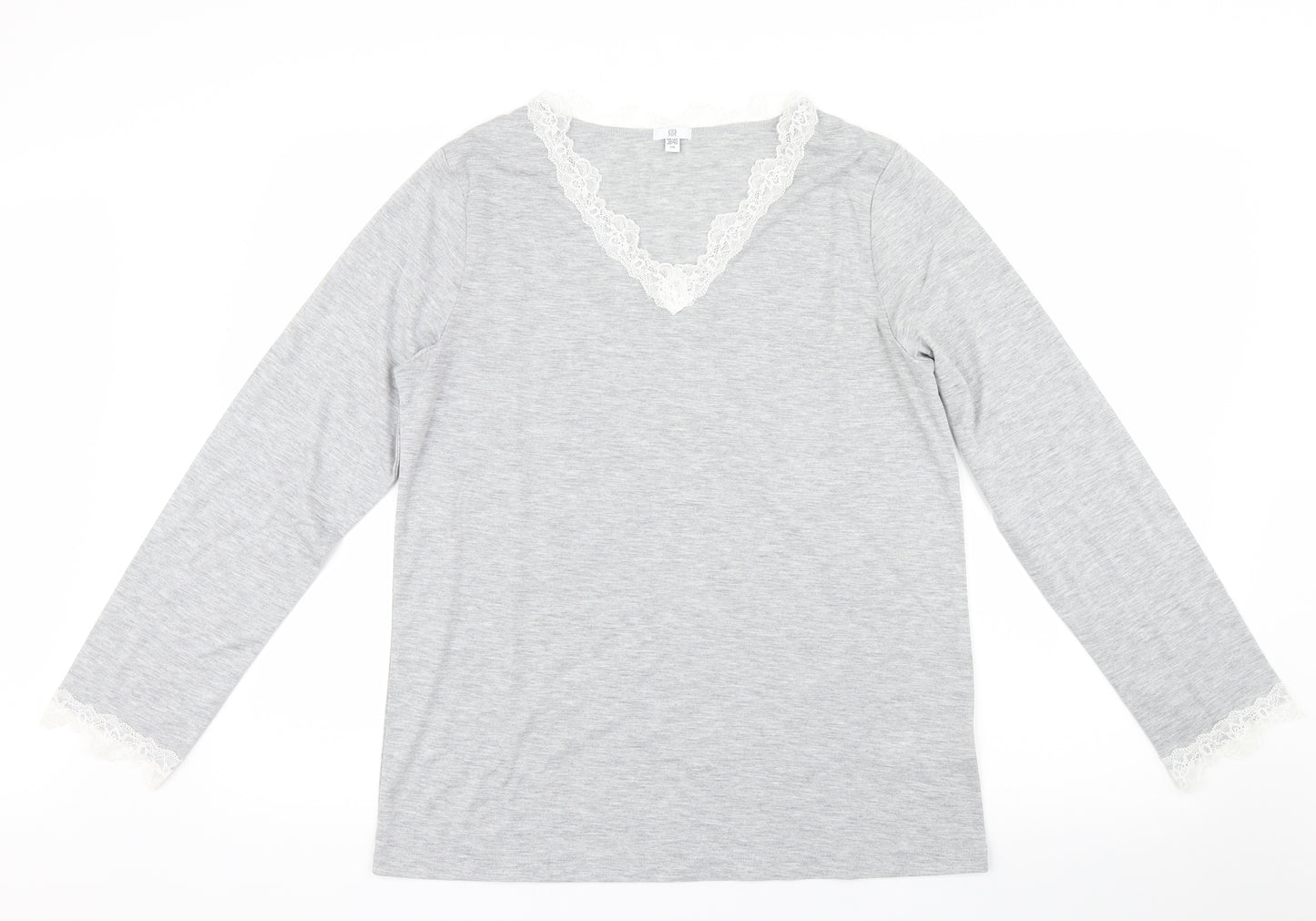 La Redoute Womens Grey Geometric  Top Pyjama Top Size 10  - Lace detail