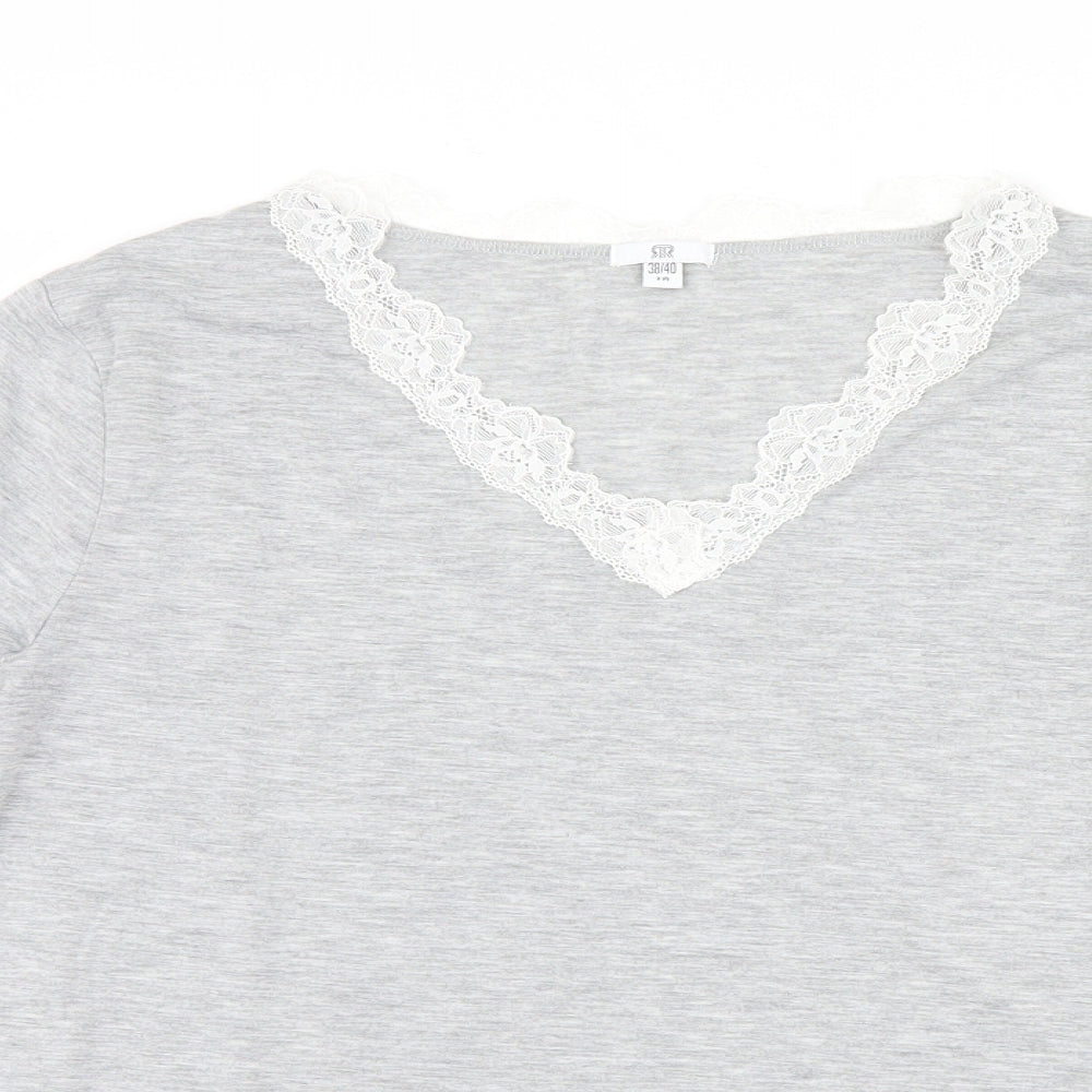 La Redoute Womens Grey Geometric  Top Pyjama Top Size 10  - Lace detail