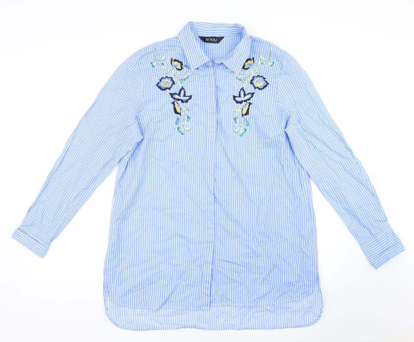 Be You Womens Blue Striped  Basic Button-Up Size 12