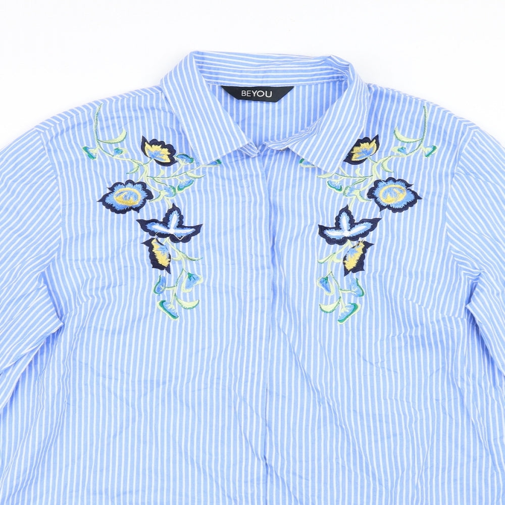 Be You Womens Blue Striped  Basic Button-Up Size 12