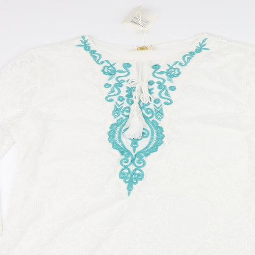 JCL Womens White Geometric Lace Shirt Dress  Size L
