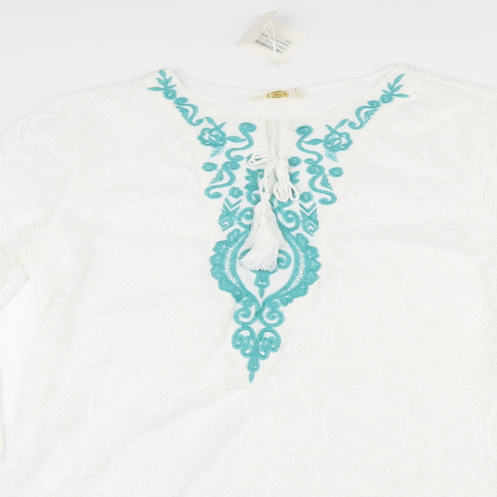 JCL Womens White Geometric Lace Shirt Dress  Size L