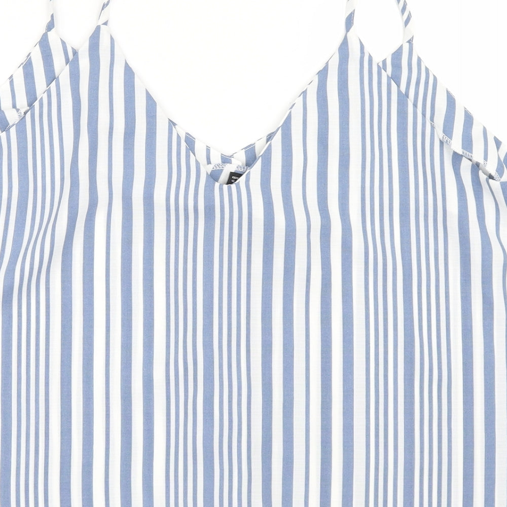 New Look Womens Blue Striped  Basic T-Shirt Size 18