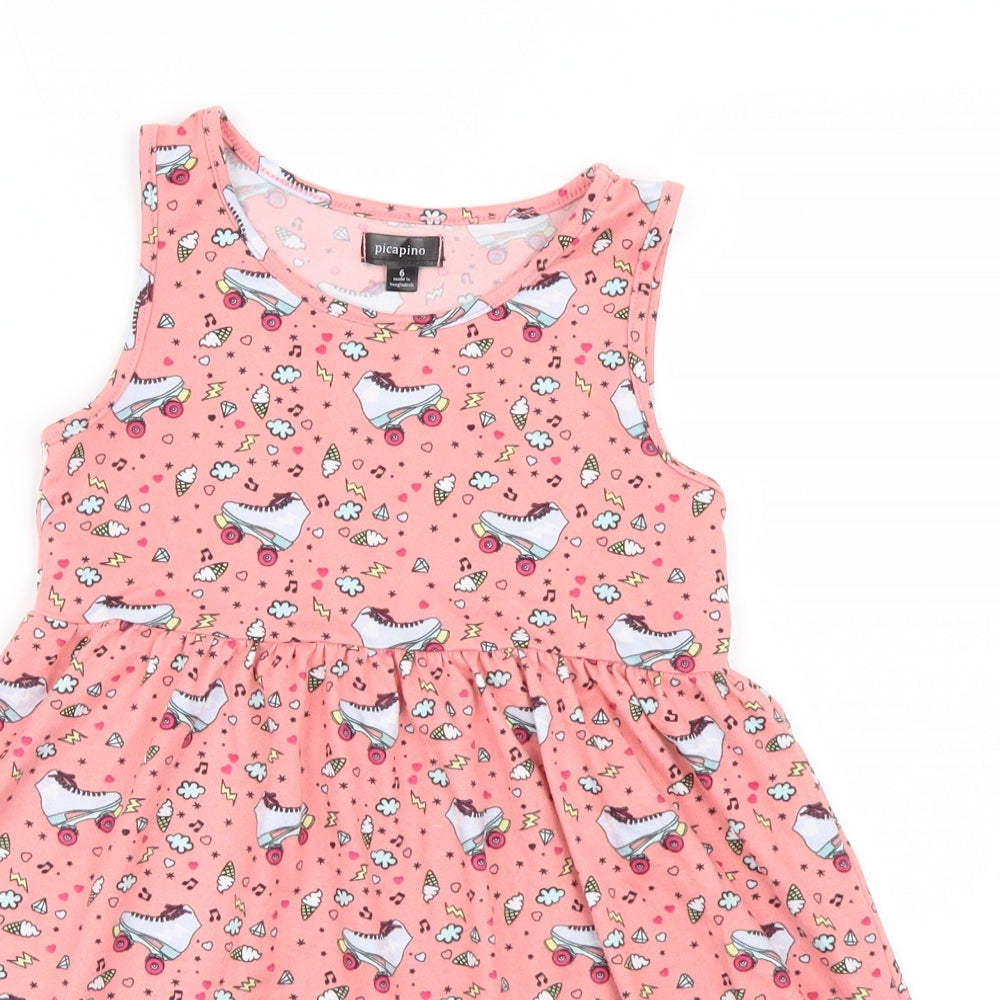 Picapino Girls Pink Geometric  Shirt Dress  Size 6 Years