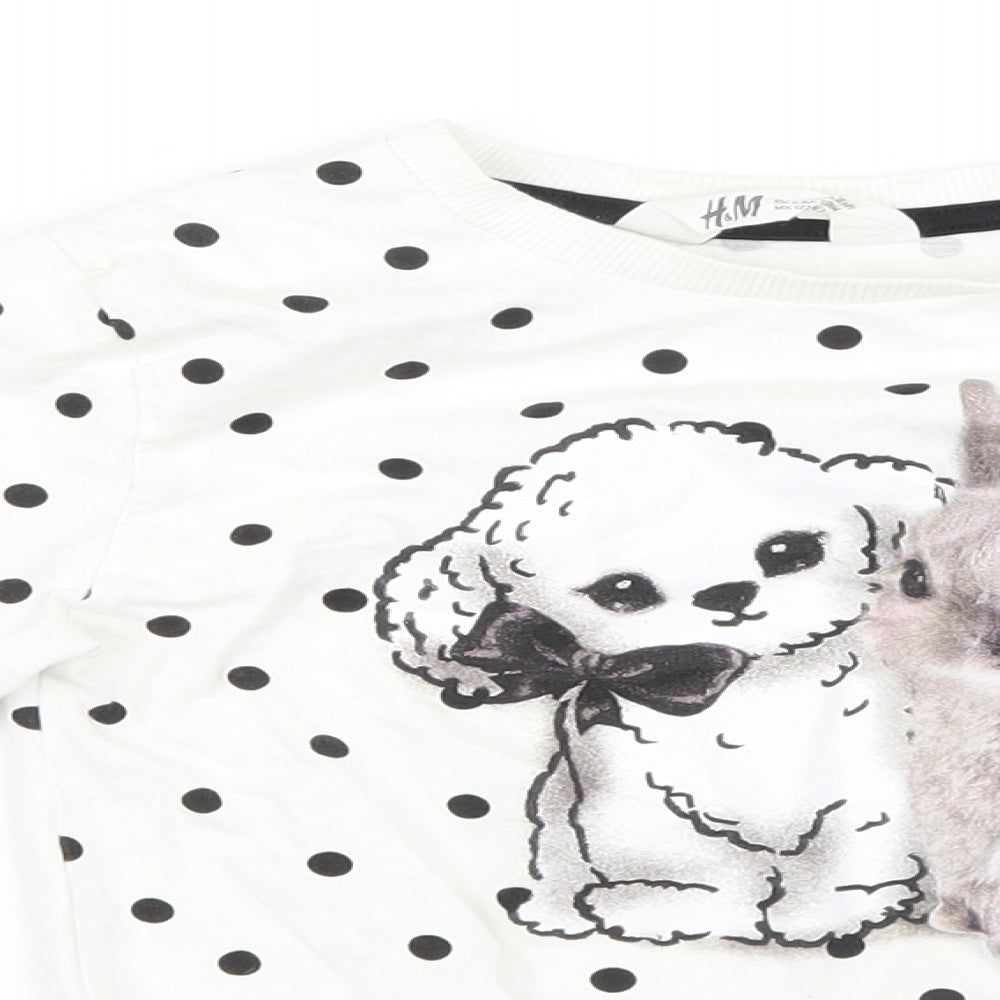 H&M Girls White Polka Dot  Pullover Jumper Size 7-8 Years