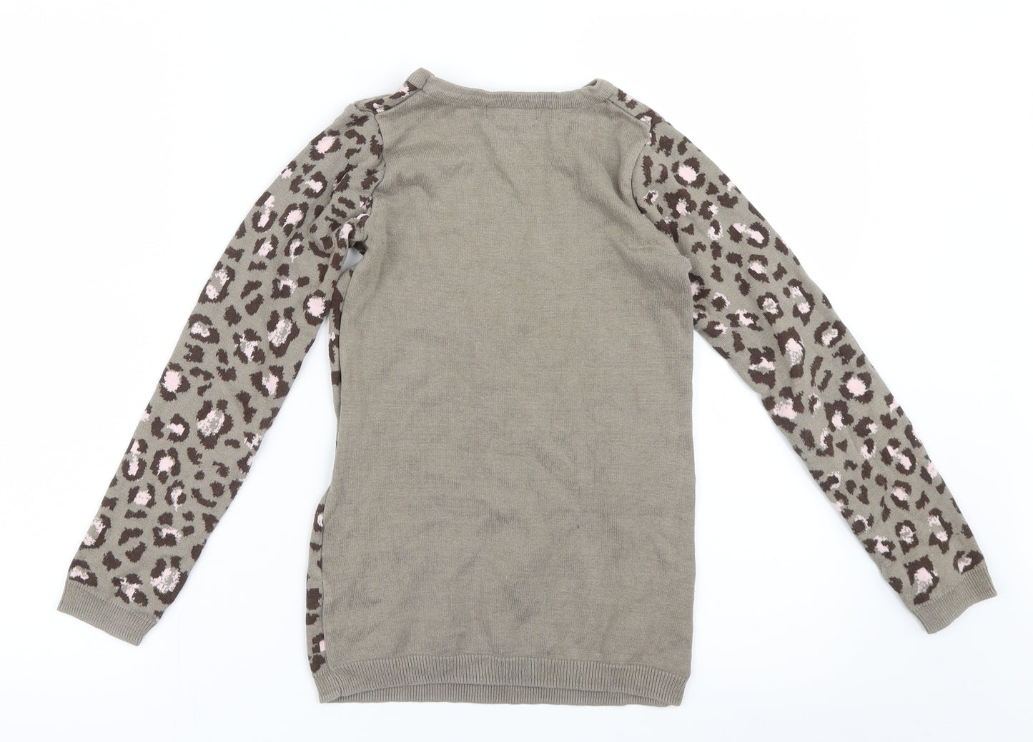 H&M Girls Brown Animal Print Knit Pullover Jumper Size 7-8 Years