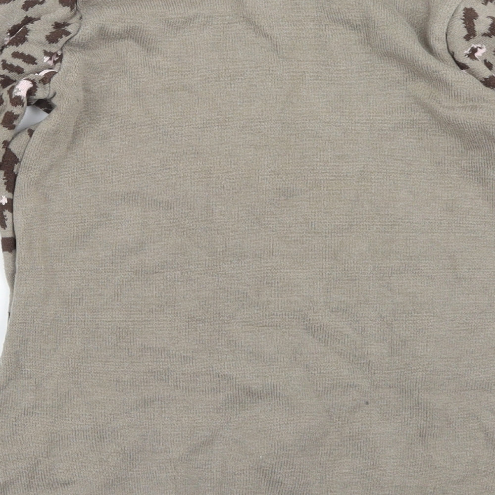 H&M Girls Brown Animal Print Knit Pullover Jumper Size 7-8 Years