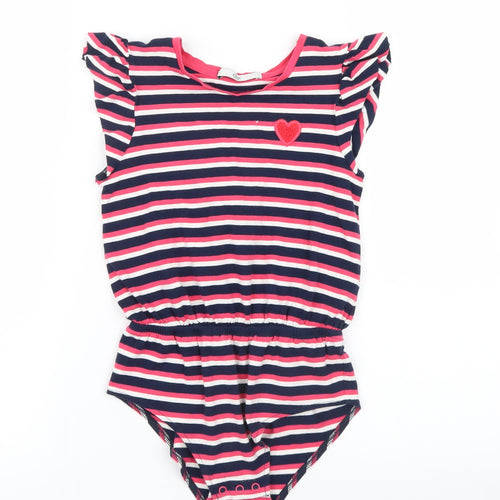 Marks and Spencer Girls Pink Striped  Basic T-Shirt Size 6-7 Years