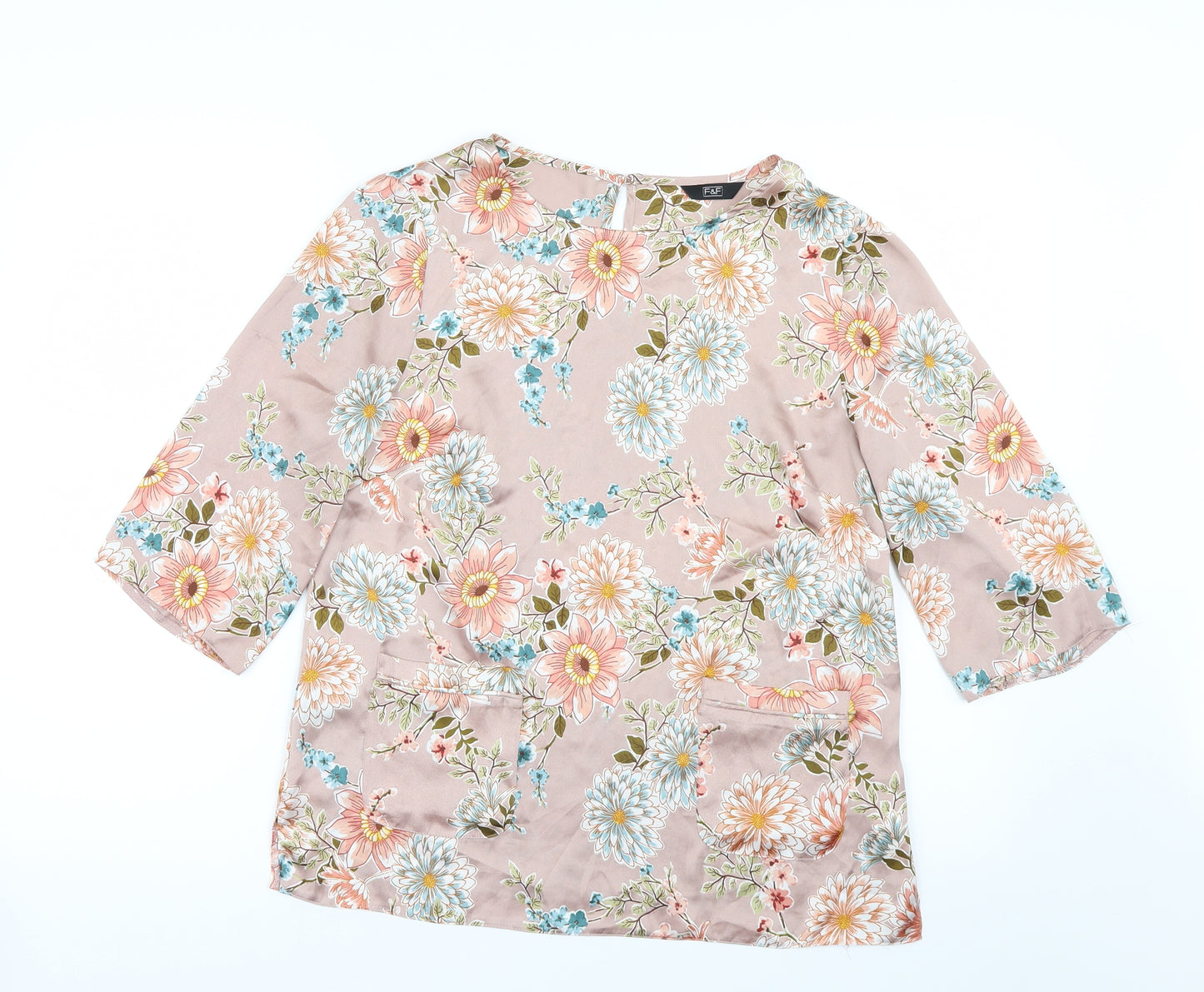 F&F Womens Pink Floral Satin Basic Blouse Size 10