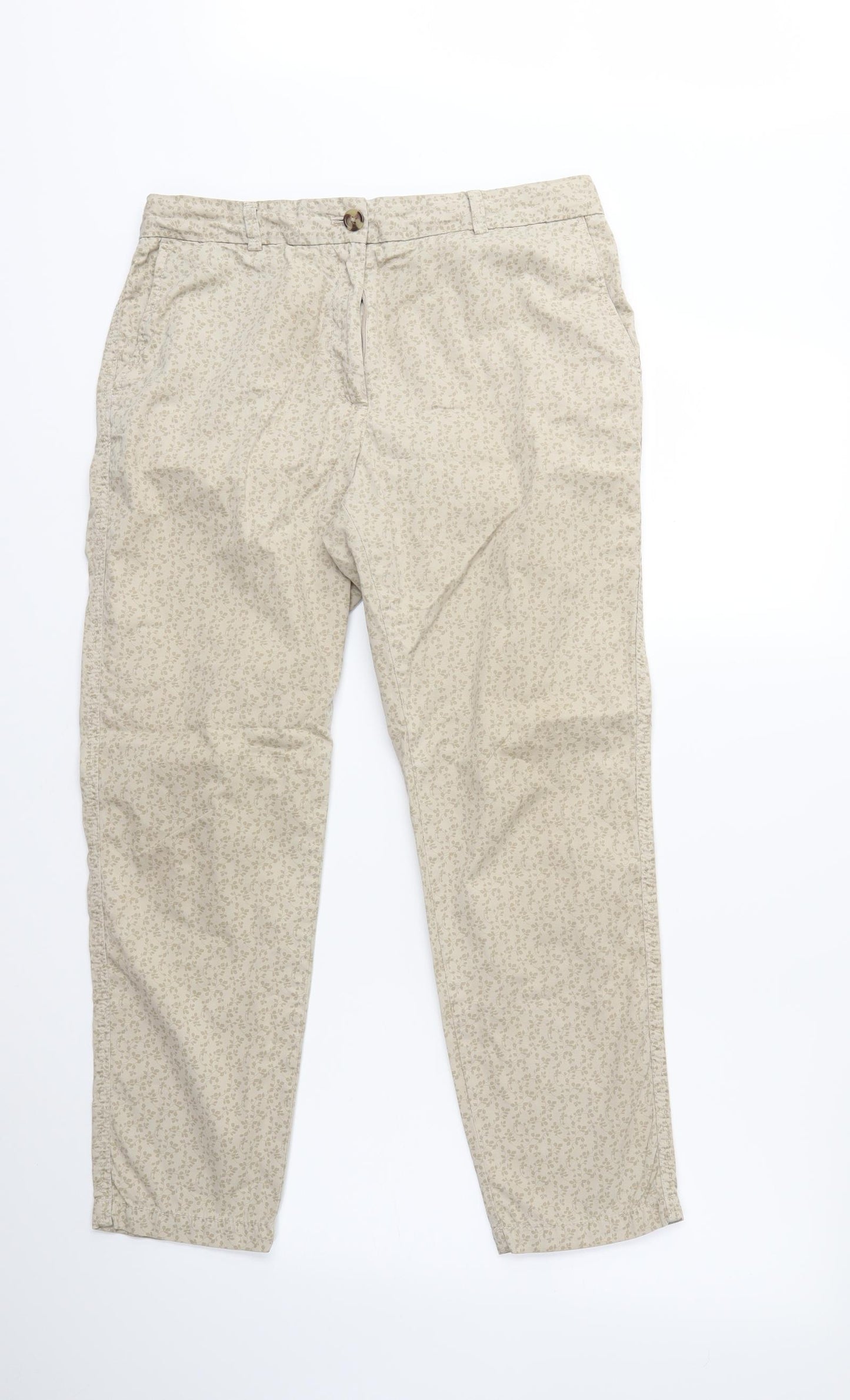 Marks and Spencer Womens Beige Floral  Trousers  Size 10 L25 in