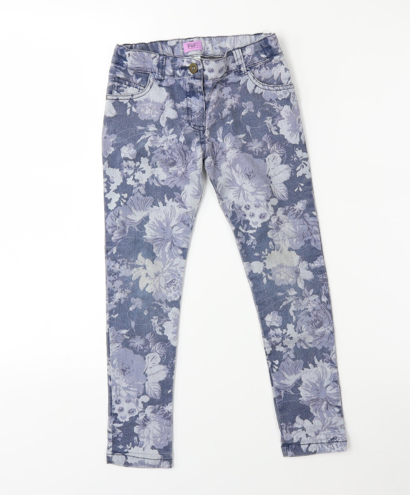 F&F Girls Blue Floral Denim Skinny Jeans Size 5-6 Years