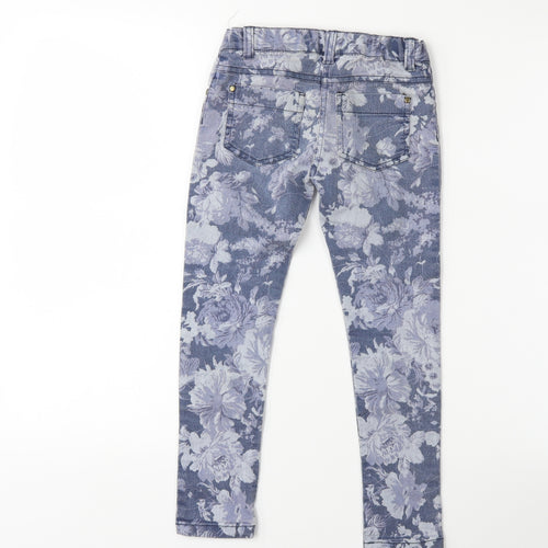 F&F Girls Blue Floral Denim Skinny Jeans Size 5-6 Years