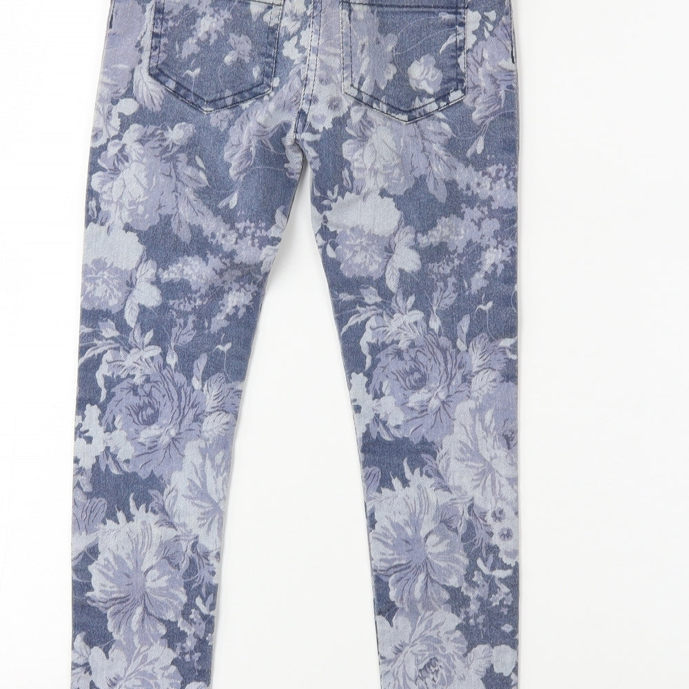 F&F Girls Blue Floral Denim Skinny Jeans Size 5-6 Years