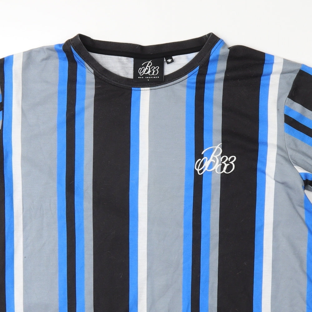 Bee Inspired Mens Blue Striped   T-Shirt Size L
