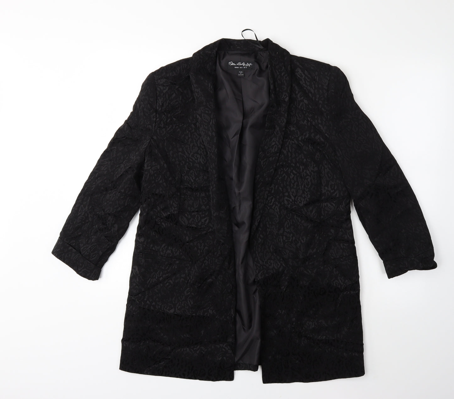 Miss Selfridge Womens Black Animal Print Rayon Jacket Blazer Size 12
