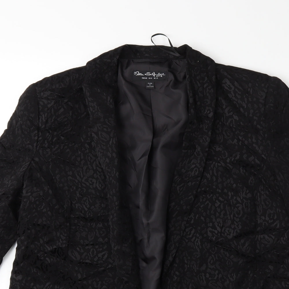 Miss Selfridge Womens Black Animal Print Rayon Jacket Blazer Size 12