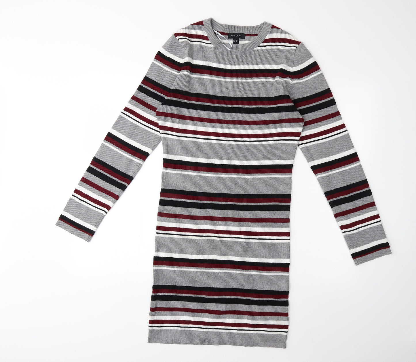 New Look Womens Grey Striped Knit Jumper Dress  Size 18