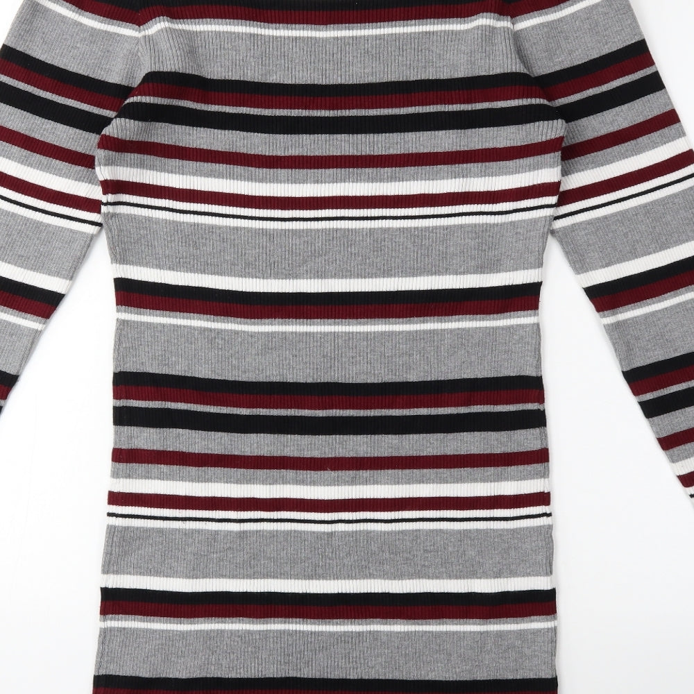 New Look Womens Grey Striped Knit Jumper Dress  Size 18