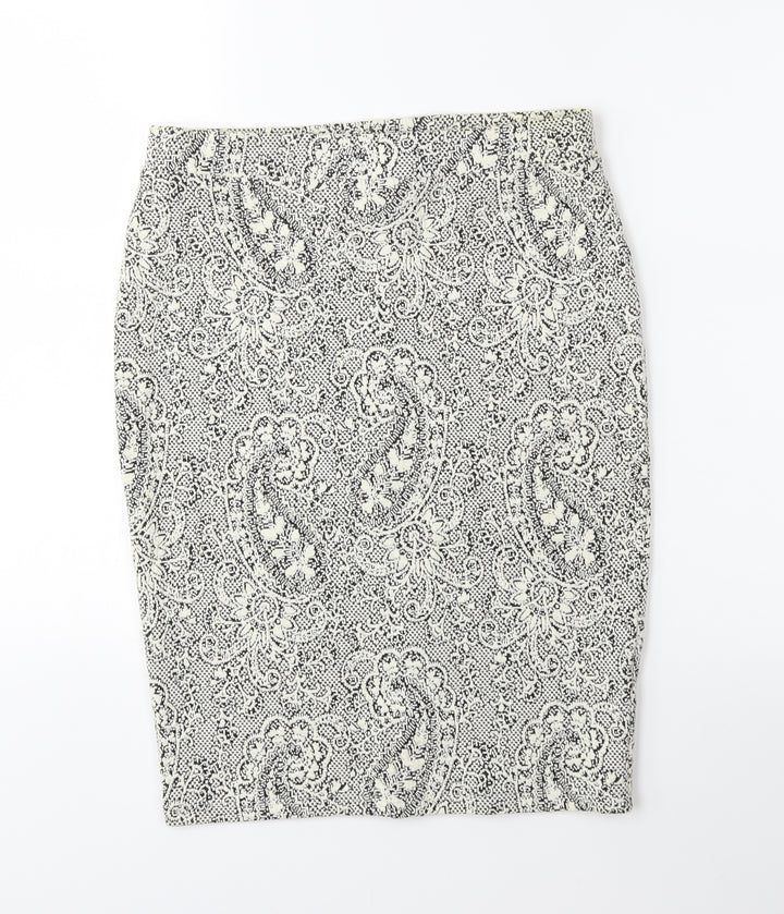 F&F Womens White Floral  Straight & Pencil Skirt Size 12