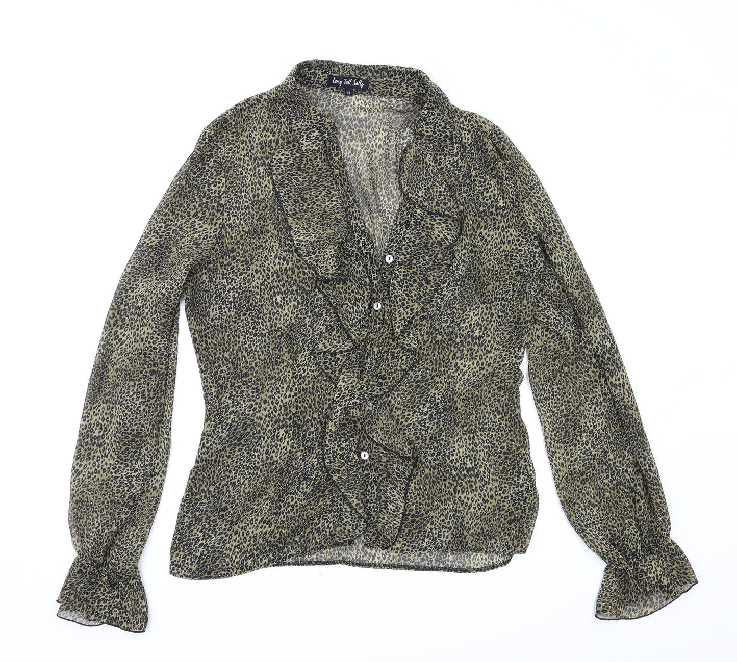 Long Tall Sally Womens Brown Animal Print  Basic Button-Up Size 16