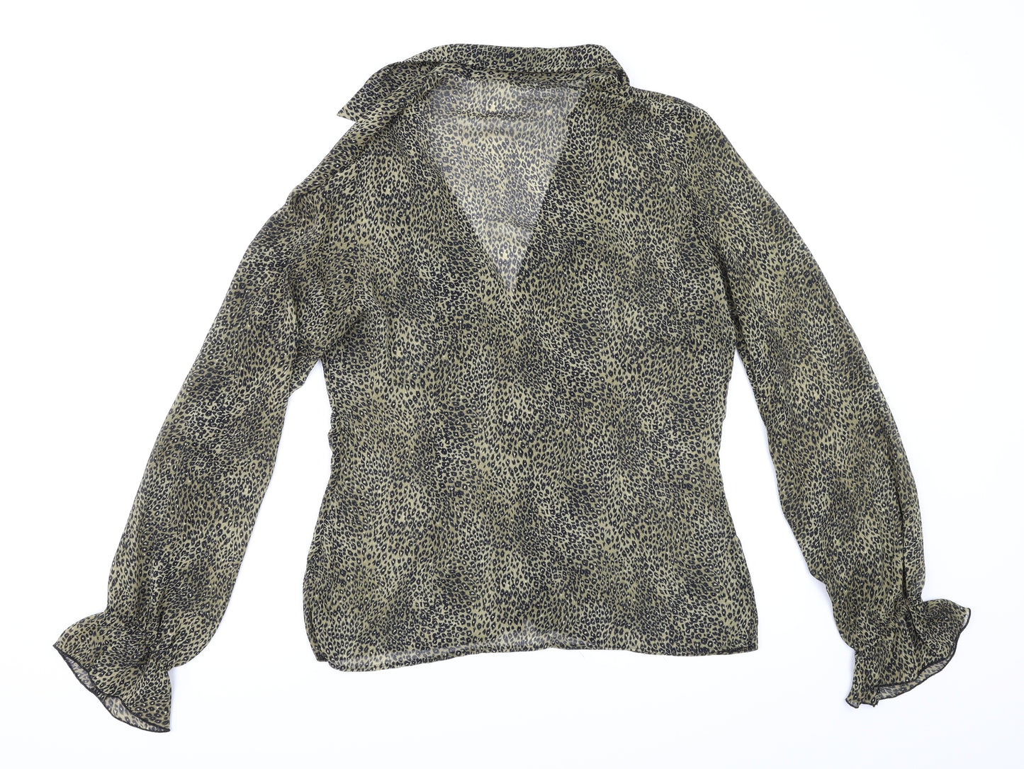 Long Tall Sally Womens Brown Animal Print  Basic Button-Up Size 16