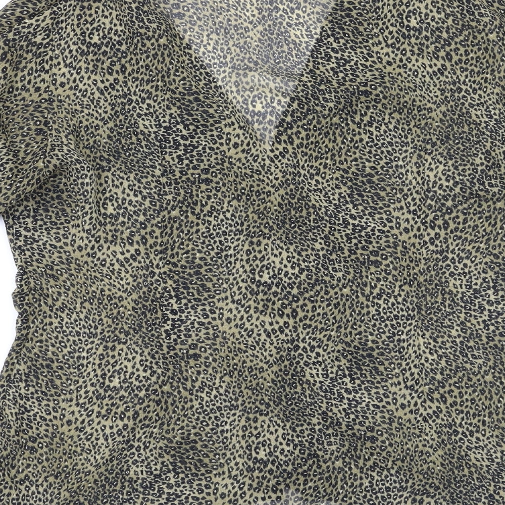 Long Tall Sally Womens Brown Animal Print  Basic Button-Up Size 16