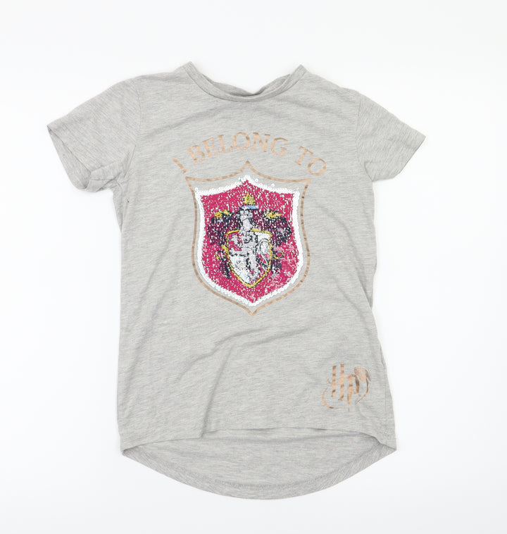Primark Girls Grey Animal Print  Basic T-Shirt Size 10-11 Years